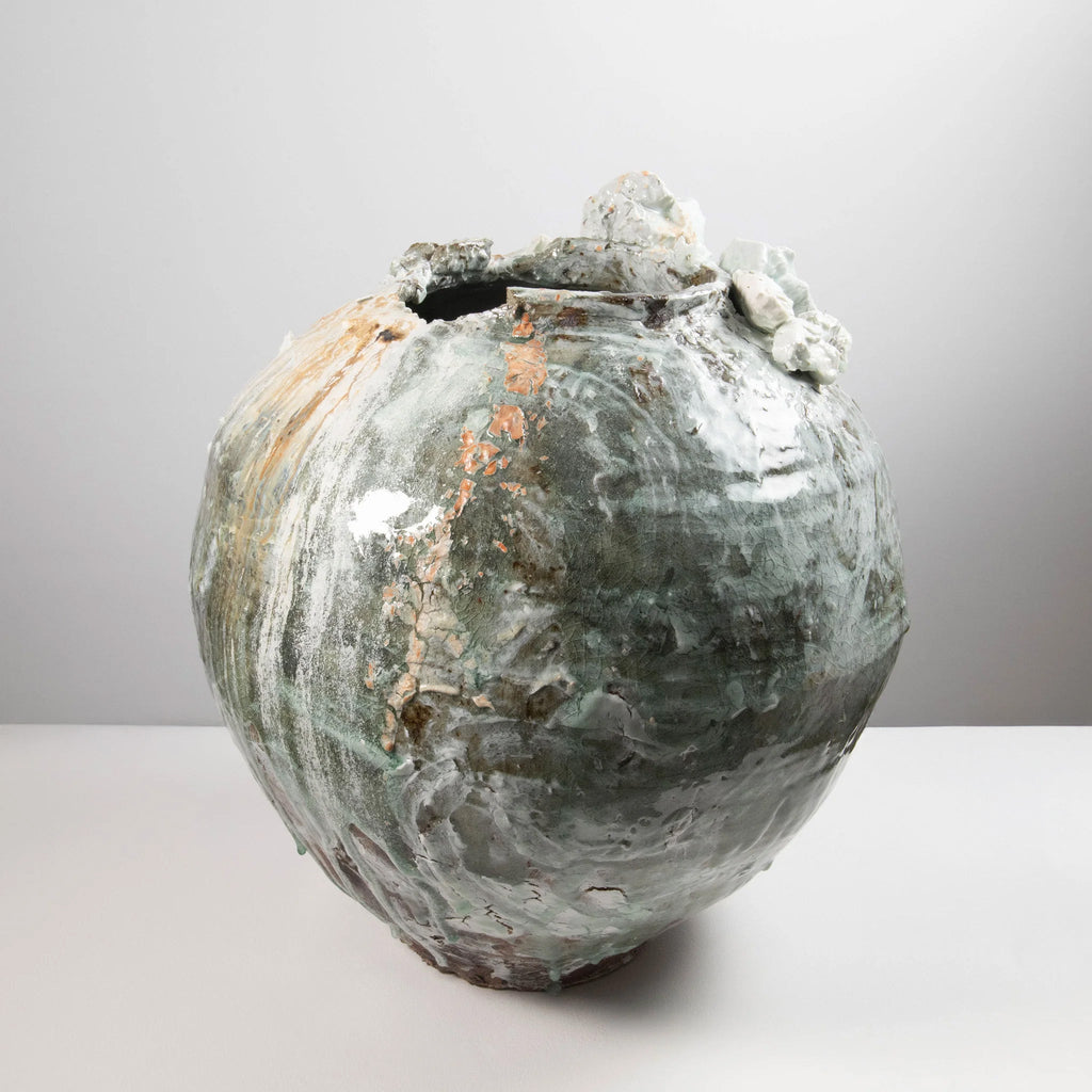 Vase lune extra large – Relief en porcelaine bleue