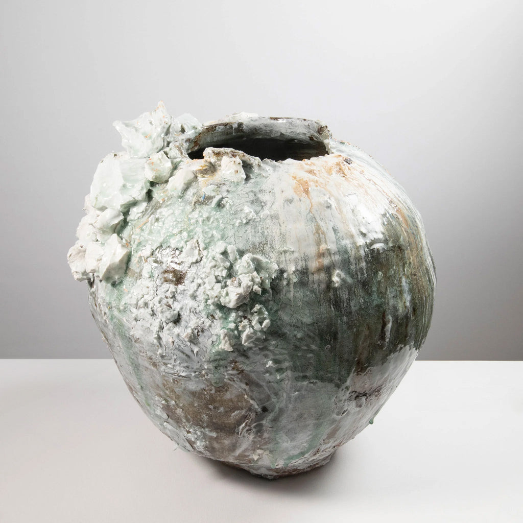 Vase lune extra large – Relief en porcelaine bleue